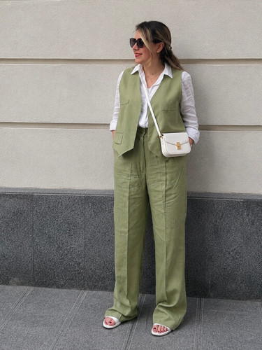 ست زنانه تابستونی وست و شلوار لینن
