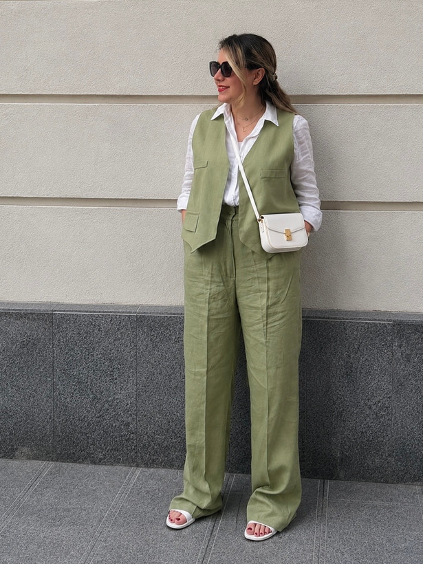 ست زنانه تابستونی وست و شلوار لینن